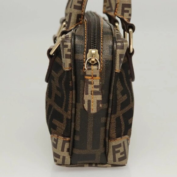 FENDI Zucca Canvas Zucchino Canvas Hand Bag 2way Brown Black beige - Picture 4 of 16